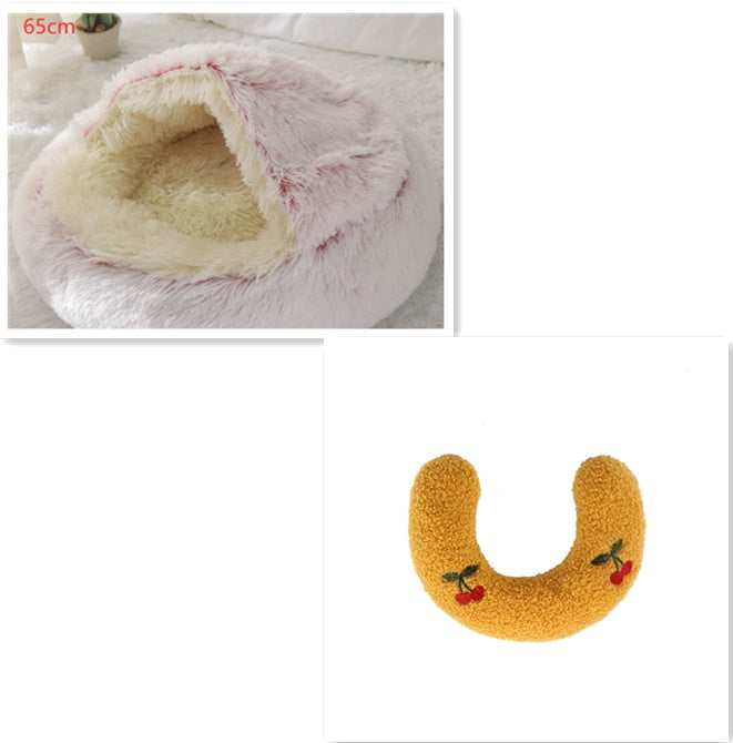 2 In 1 Plush Pet Bed Soft Warm Round House