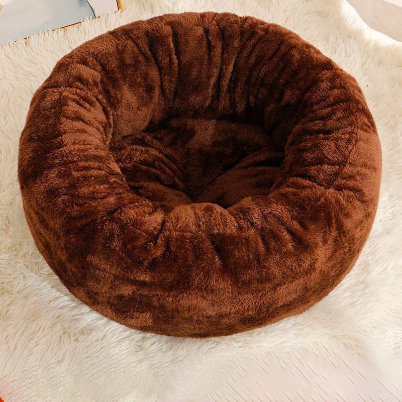 Plush Donut Pet Bed Soft Round Fluffy Warm Cushion