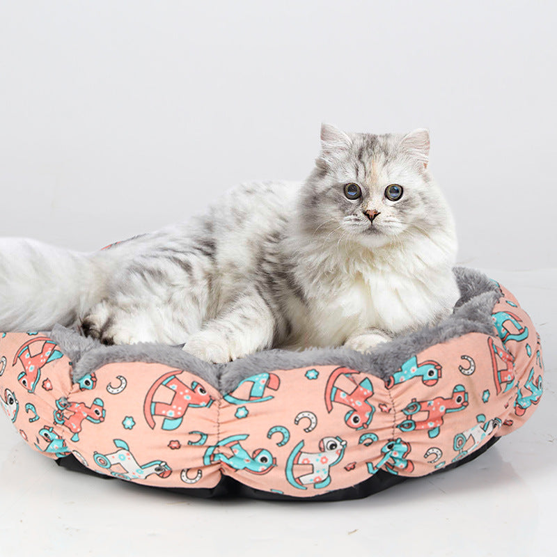 Calming Donut Pet Bed Soft Round Fluffy Indoor Cushion