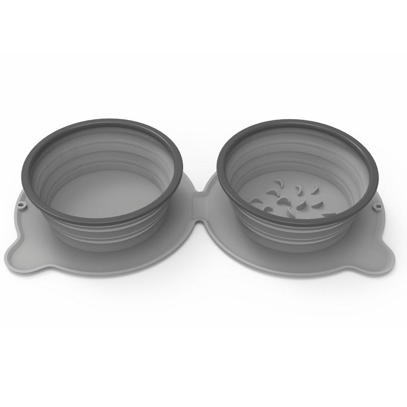 Portable Foldable Silicone Pet Double Feeding Bowl
