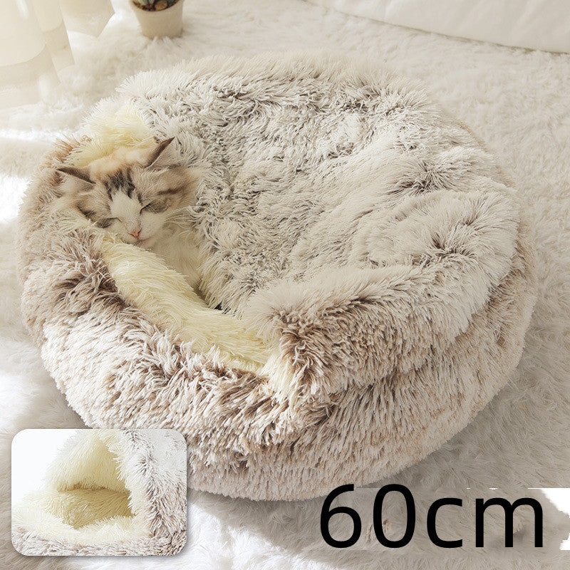 2 In 1 Plush Pet Bed Soft Warm Round House