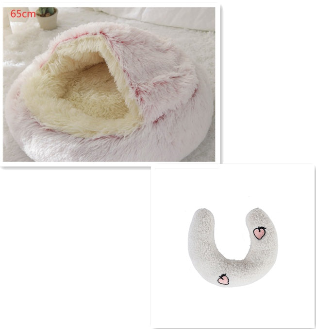 2 In 1 Plush Pet Bed Soft Warm Round House