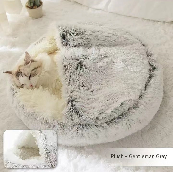 2 In 1 Plush Pet Bed Soft Warm Round House