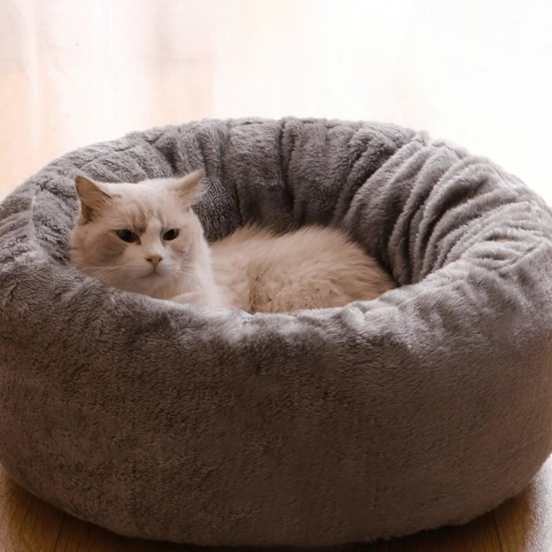 Plush Donut Pet Bed Soft Round Fluffy Warm Cushion