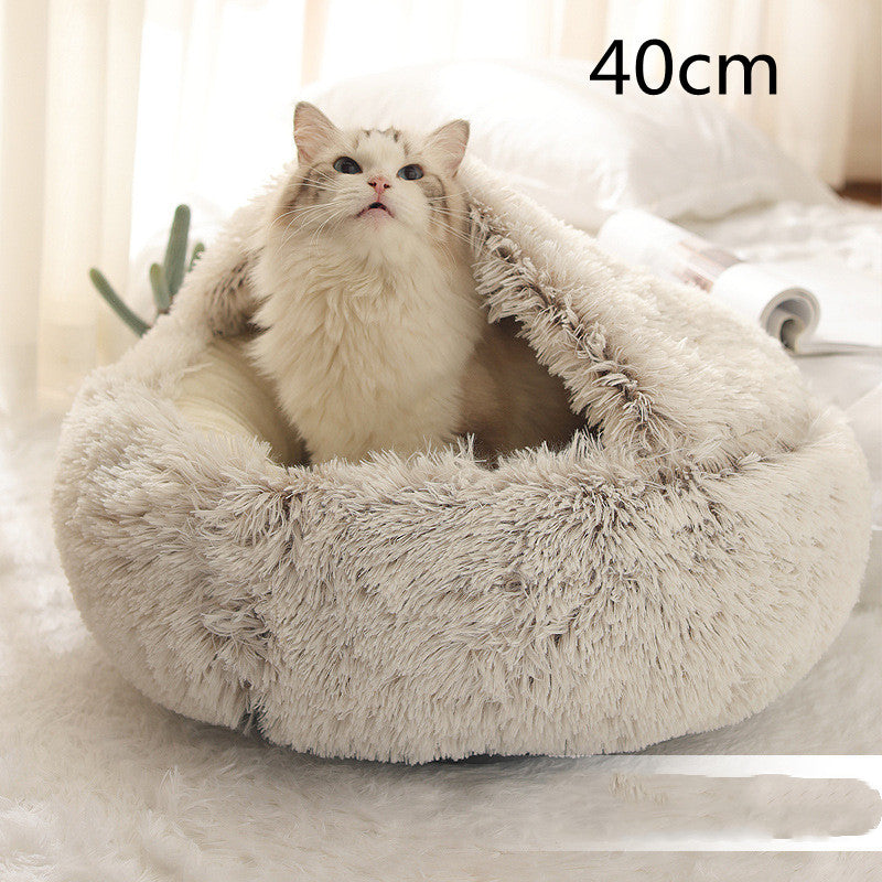 2 In 1 Plush Pet Bed Soft Warm Round House