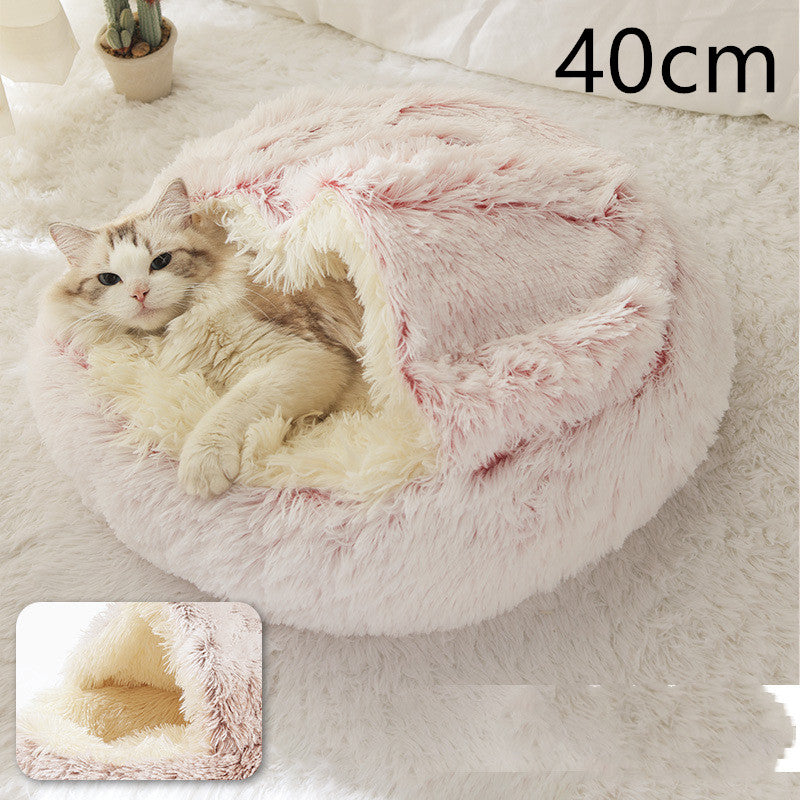 2 In 1 Plush Pet Bed Soft Warm Round House