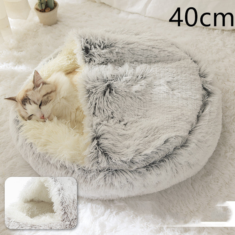 2 In 1 Plush Pet Bed Soft Warm Round House