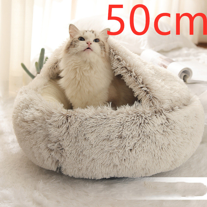 2 In 1 Plush Pet Bed Soft Warm Round House