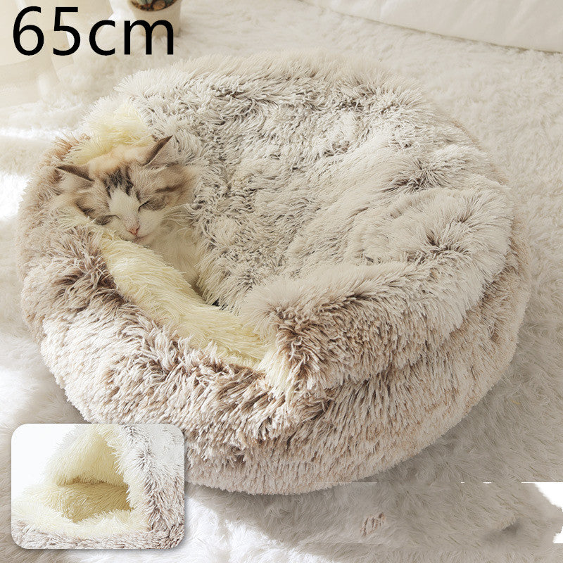 2 In 1 Plush Pet Bed Soft Warm Round House