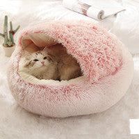 2 In 1 Plush Pet Bed Soft Warm Round House