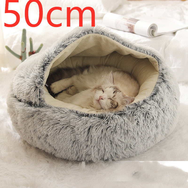 2 In 1 Plush Pet Bed Soft Warm Round House