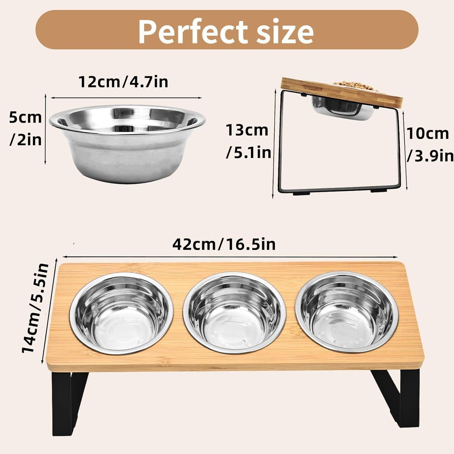 Pet Feeding Rack Iron and Wood Elevated Bowl Stand