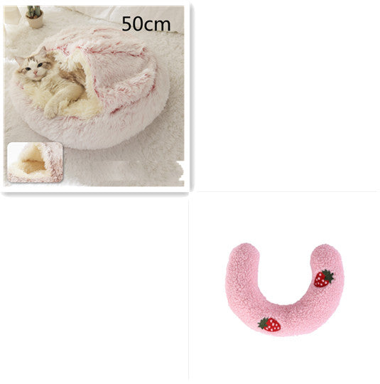 2 In 1 Plush Pet Bed Soft Warm Round House