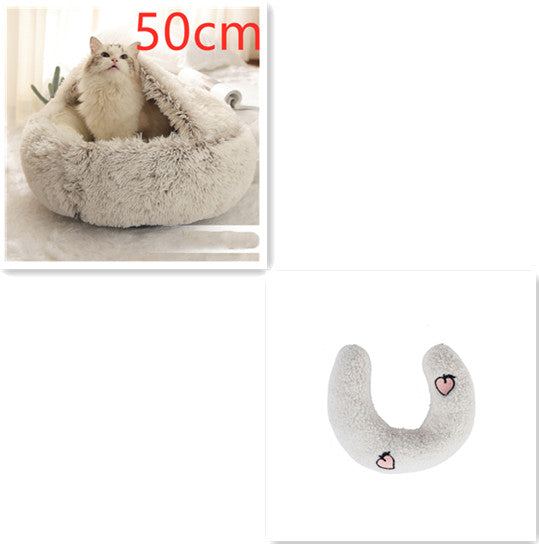 2 In 1 Plush Pet Bed Soft Warm Round House