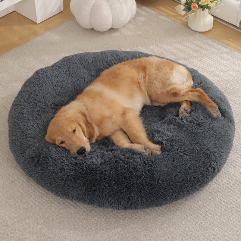 Round Plush Warm Pet Bed Soft Comfortable Sleeping Mat