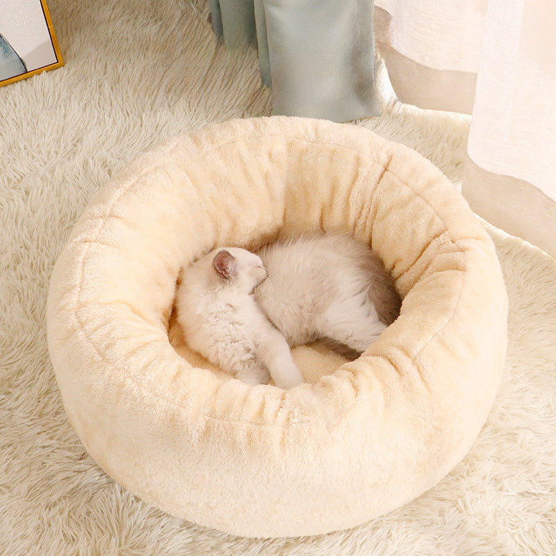 Plush Donut Pet Bed Soft Round Fluffy Warm Cushion
