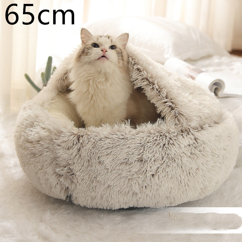 2 In 1 Plush Pet Bed Soft Warm Round House