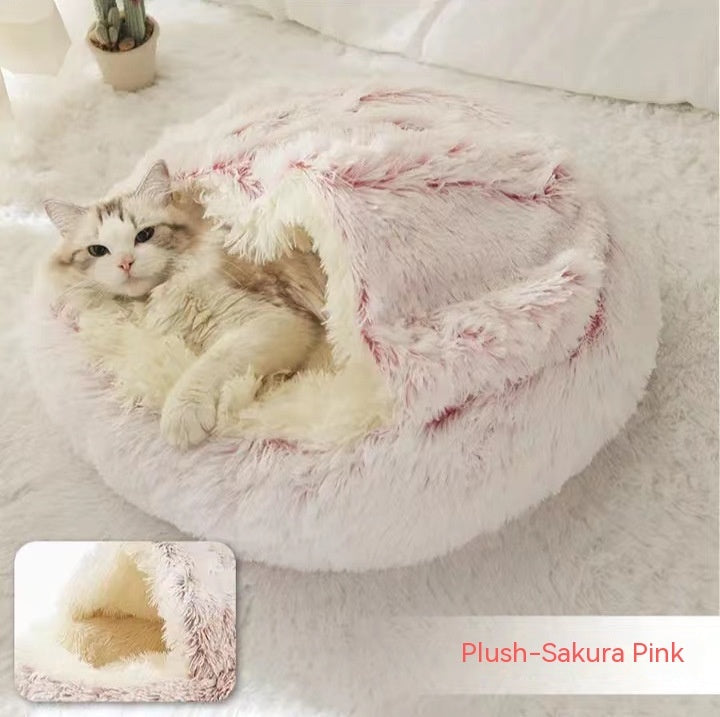 2 In 1 Plush Pet Bed Soft Warm Round House