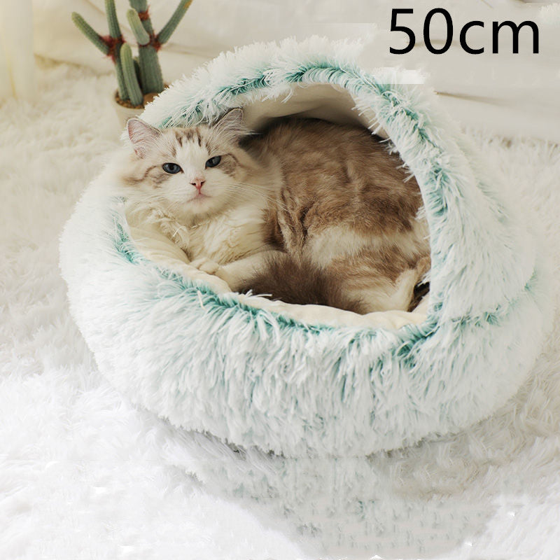 2 In 1 Plush Pet Bed Soft Warm Round House