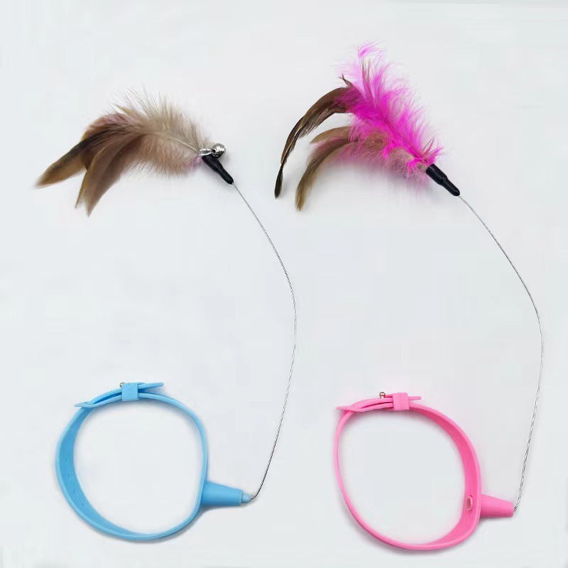 Pet Collar Toy With Adjustable Silicone Feather And Bell Teaser