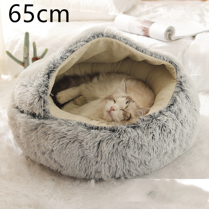 2 In 1 Plush Pet Bed Soft Warm Round House