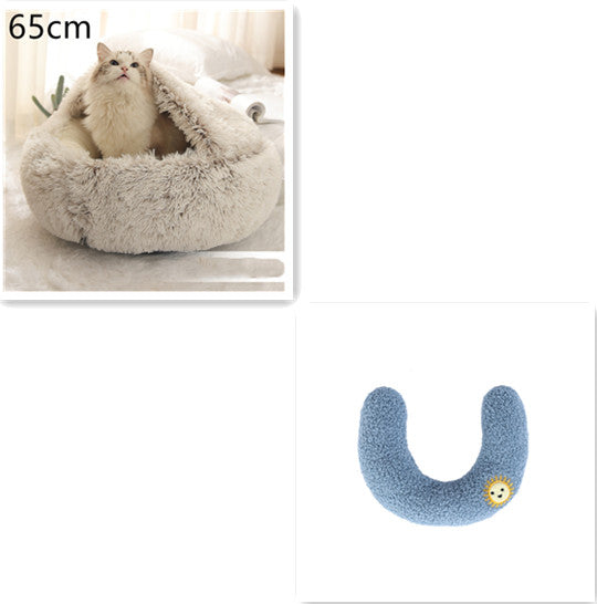 2 In 1 Plush Pet Bed Soft Warm Round House