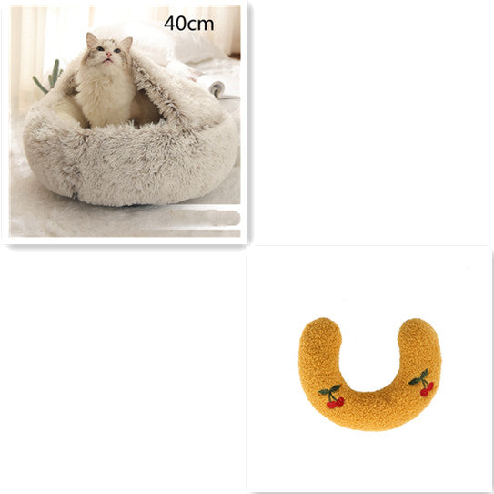 2 In 1 Plush Pet Bed Soft Warm Round House