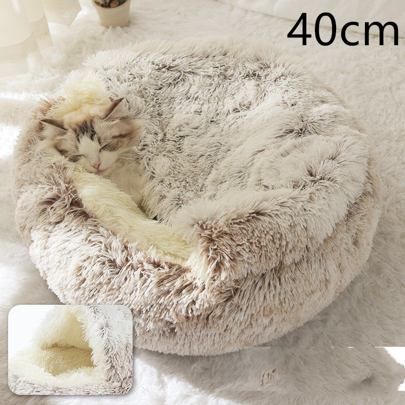 2 In 1 Plush Pet Bed Soft Warm Round House