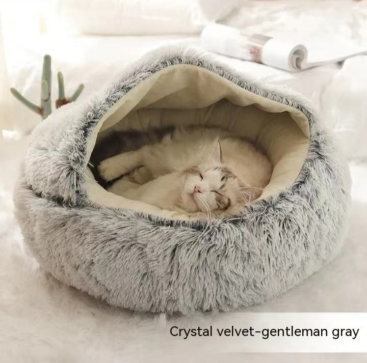 2 In 1 Plush Pet Bed Soft Warm Round House