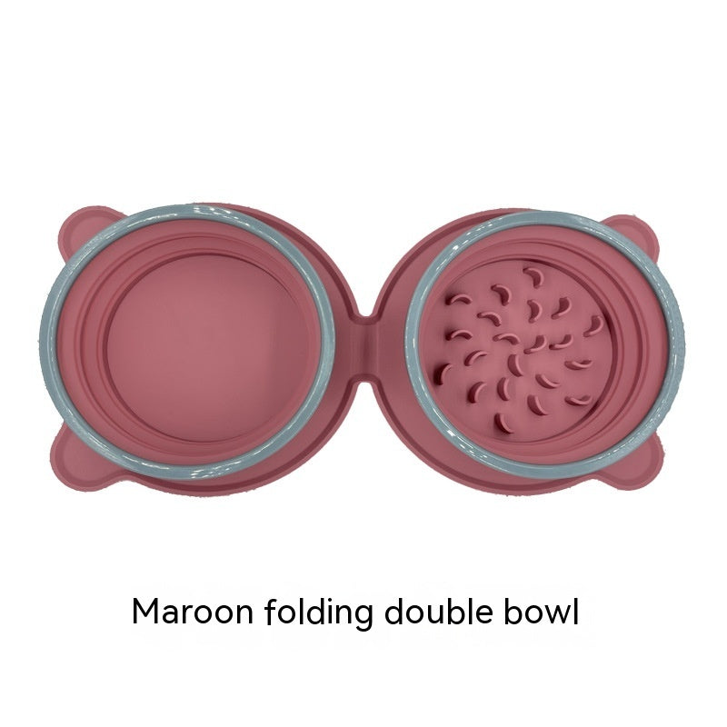 Portable Foldable Silicone Pet Double Feeding Bowl