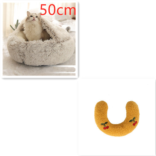 2 In 1 Plush Pet Bed Soft Warm Round House