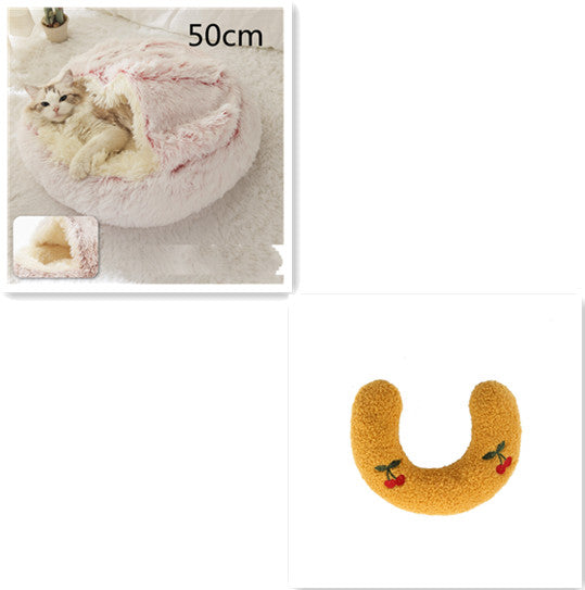 2 In 1 Plush Pet Bed Soft Warm Round House