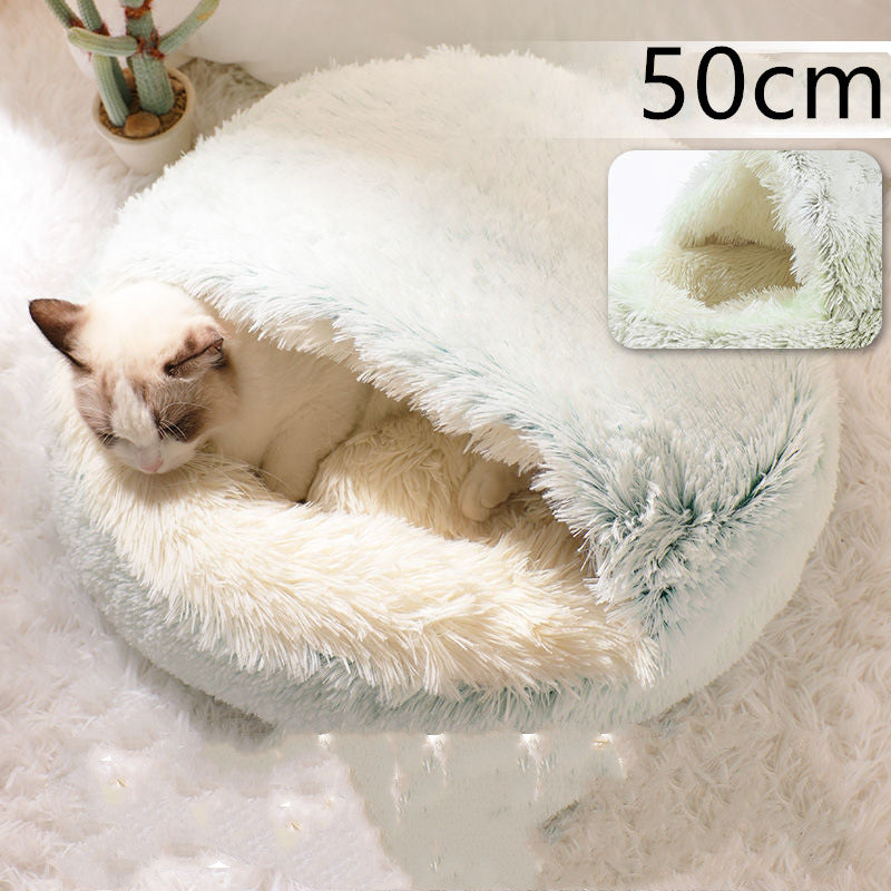 2 In 1 Plush Pet Bed Soft Warm Round House