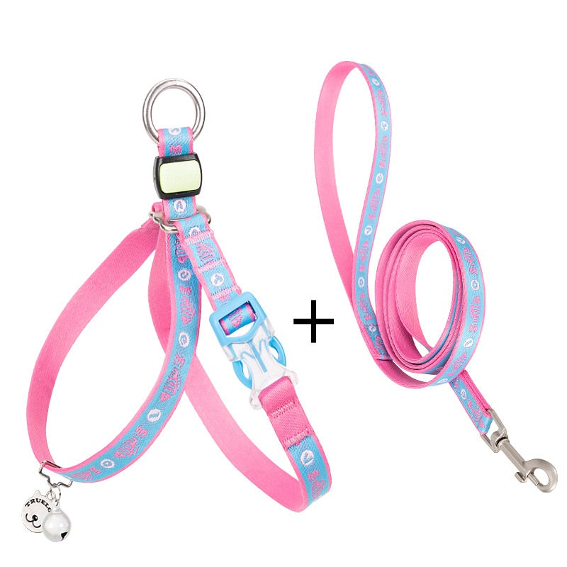 Pet Adjustable Harness Vest With Bell And Leash Set