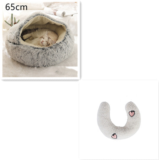 2 In 1 Plush Pet Bed Soft Warm Round House