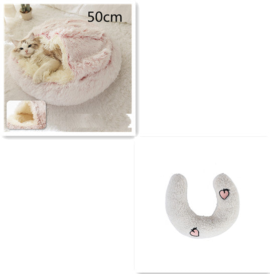 2 In 1 Plush Pet Bed Soft Warm Round House