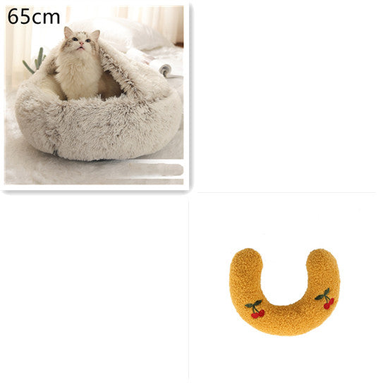 2 In 1 Plush Pet Bed Soft Warm Round House