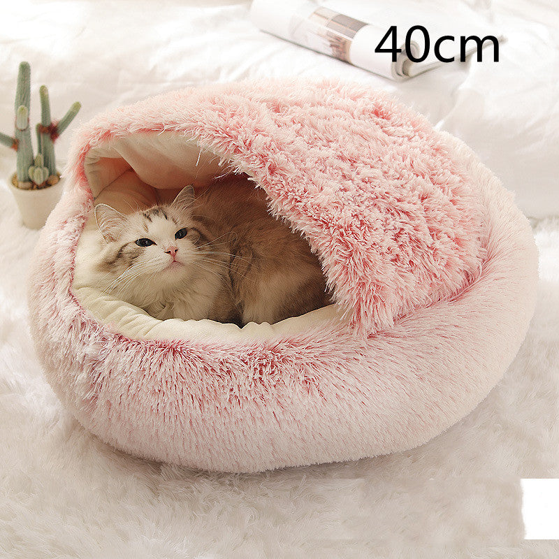 2 In 1 Plush Pet Bed Soft Warm Round House