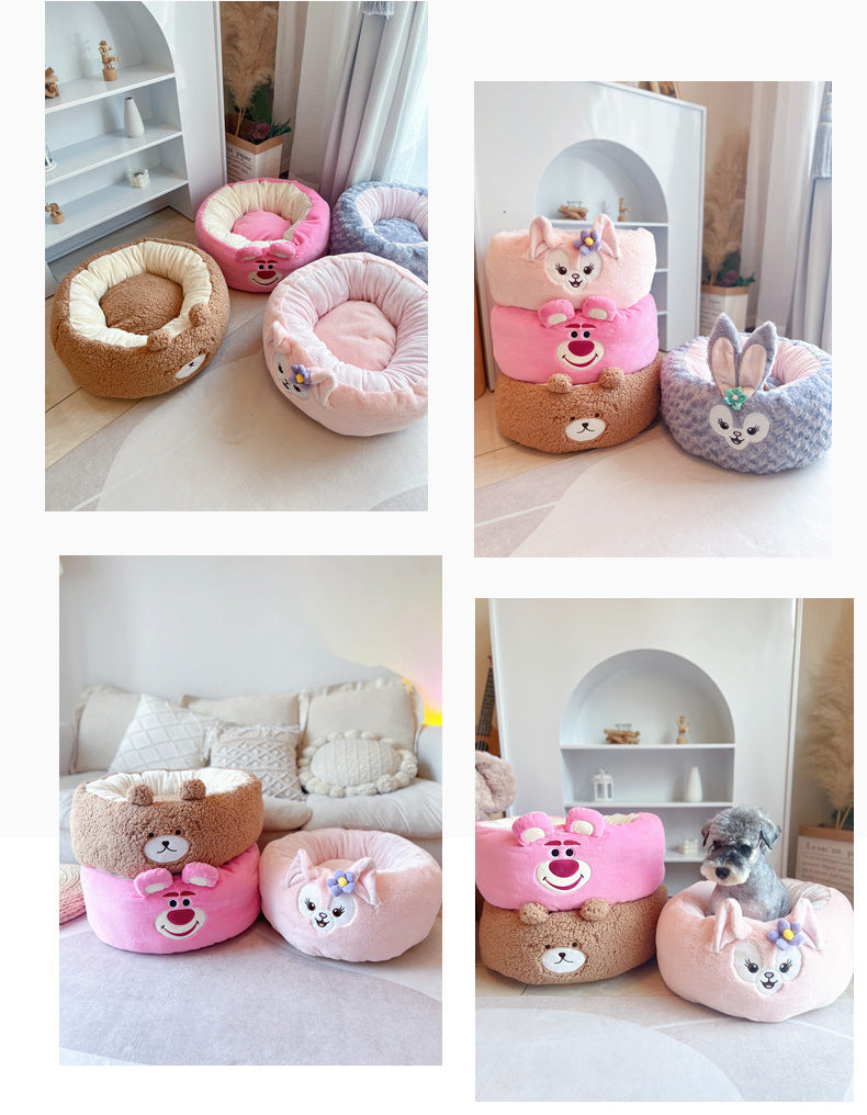 Cartoon Plush Pet Nest Cushion Round Bed All Season
