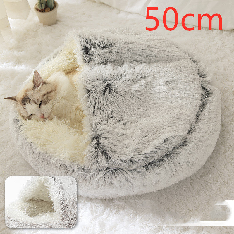 2 In 1 Plush Pet Bed Soft Warm Round House