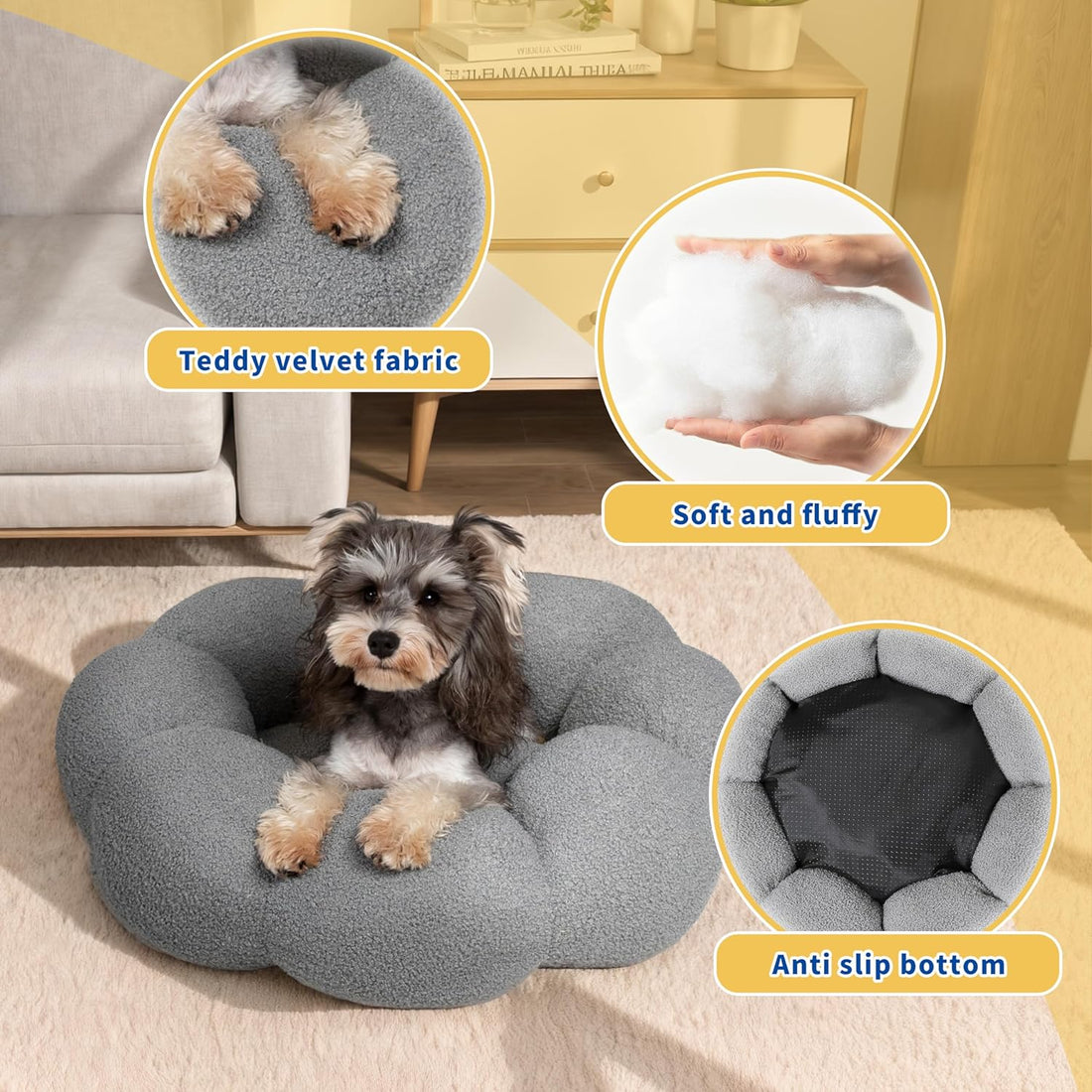 Calming Plush Pet Bed Soft Round Non Slip Washable
