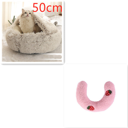 2 In 1 Plush Pet Bed Soft Warm Round House