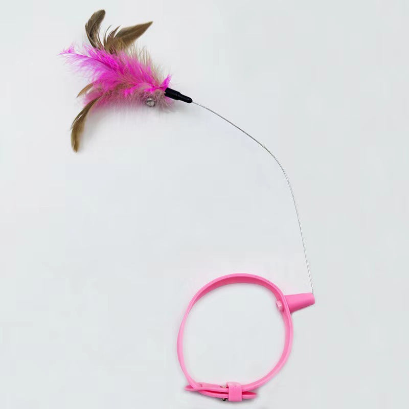 Pet Collar Toy With Adjustable Silicone Feather And Bell Teaser