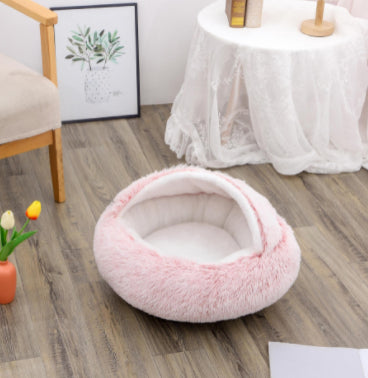 2 In 1 Plush Pet Bed Soft Warm Round House