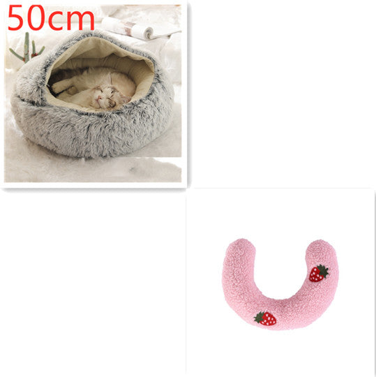 2 In 1 Plush Pet Bed Soft Warm Round House