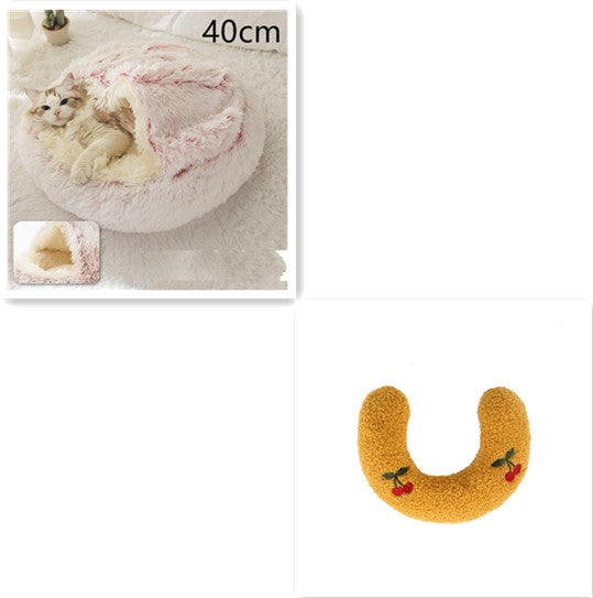 2 In 1 Plush Pet Bed Soft Warm Round House