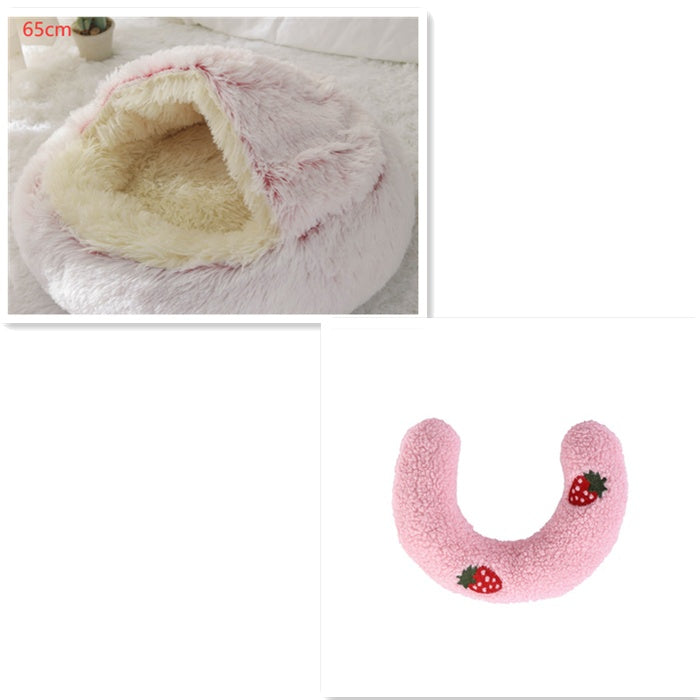 2 In 1 Plush Pet Bed Soft Warm Round House