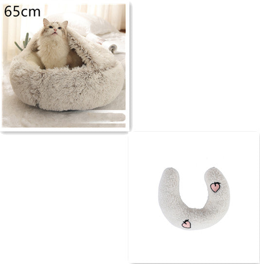 2 In 1 Plush Pet Bed Soft Warm Round House