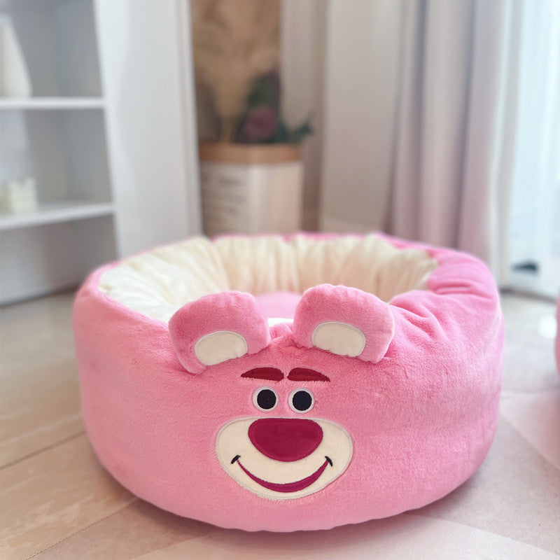 Cartoon Plush Pet Nest Cushion Round Bed All Season
