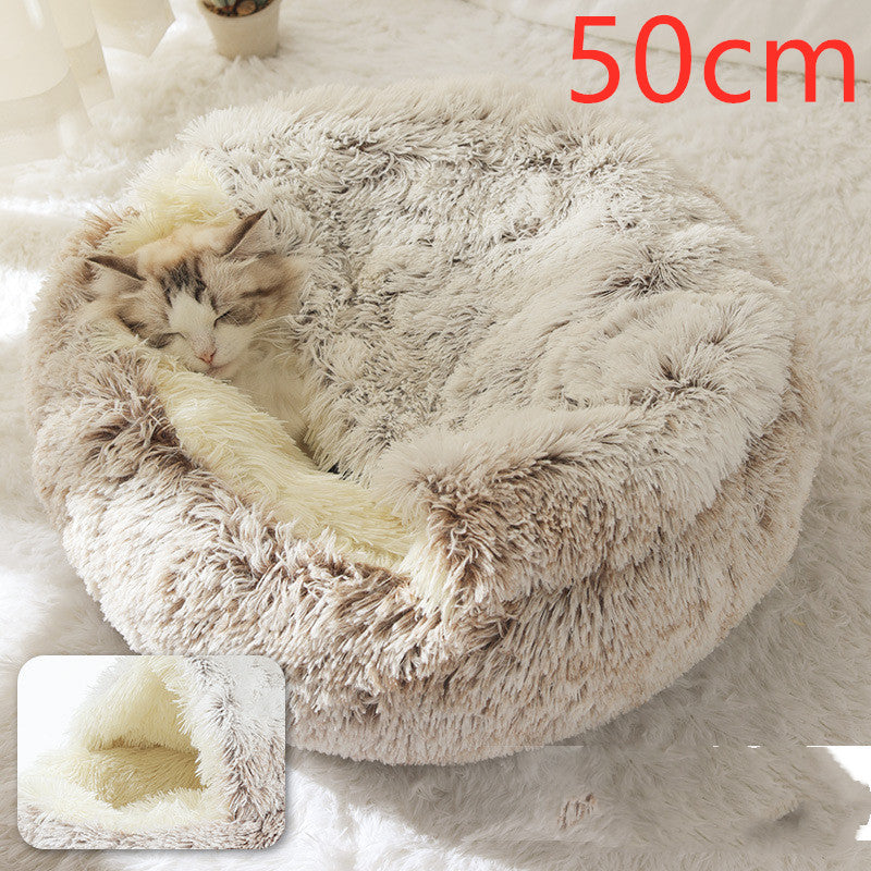 2 In 1 Plush Pet Bed Soft Warm Round House